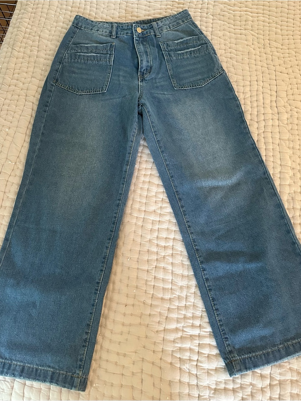 High-Rise Straight-Leg Jeans with Front Patch Pockets — Blue